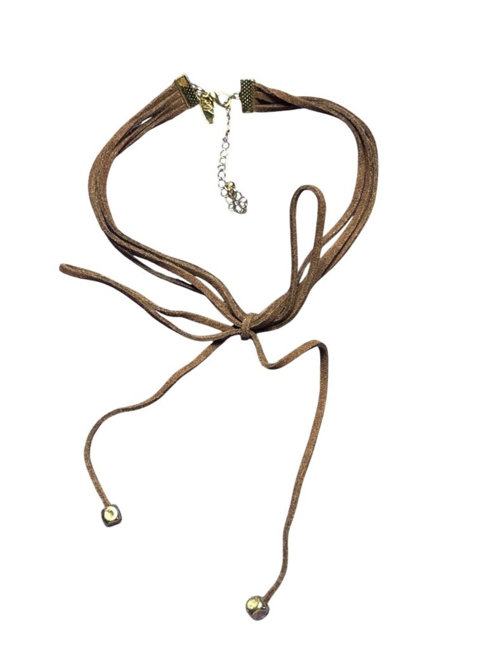 NY New York & Company Brown Faux Suede Cord Bow Choker Necklace 12 - 15 inches - Picture 1 of 3